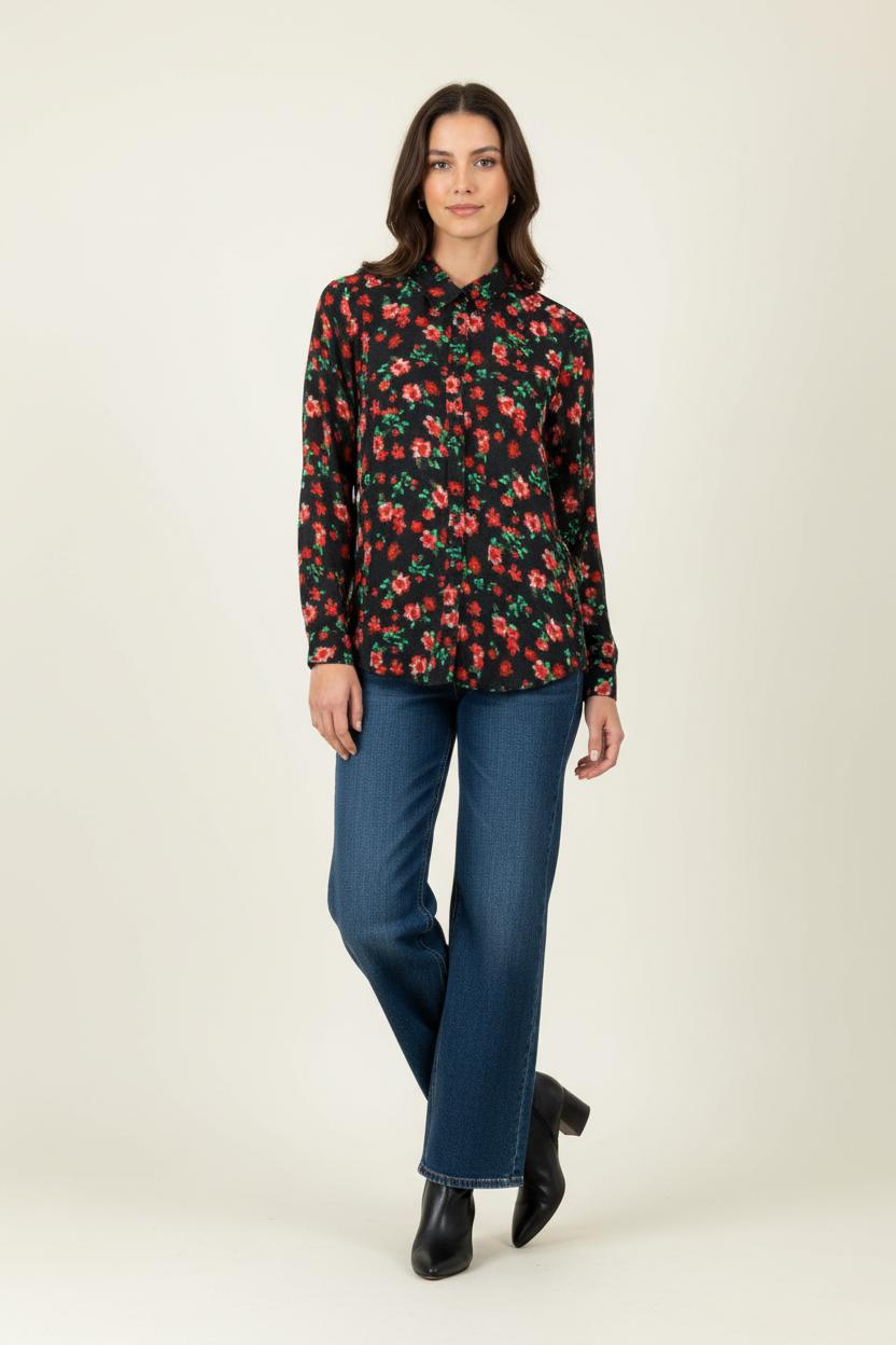 Chemise Fleurie Noire et Rouge - Taille XS/34 de la marque IKKS | PARAD98013 - Vendu par Paradigme - Image 1
