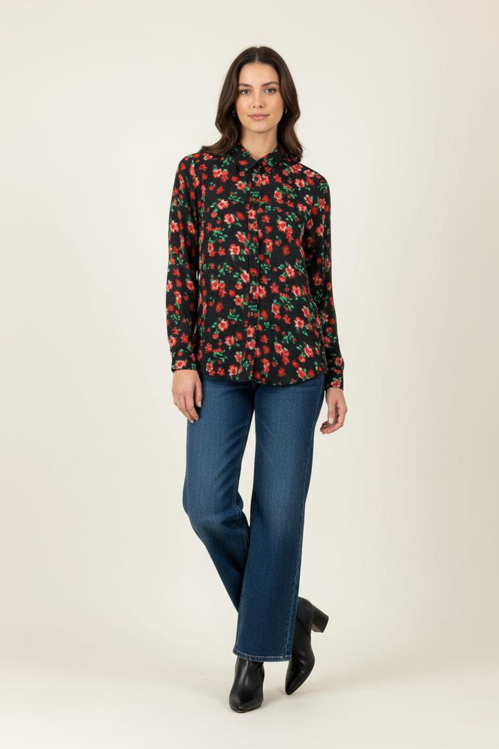 Chemise Fleurie Noire et Rouge - Taille XS/34 de la marque IKKS | PARAD98013 - Vendu par Paradigme - Image 1