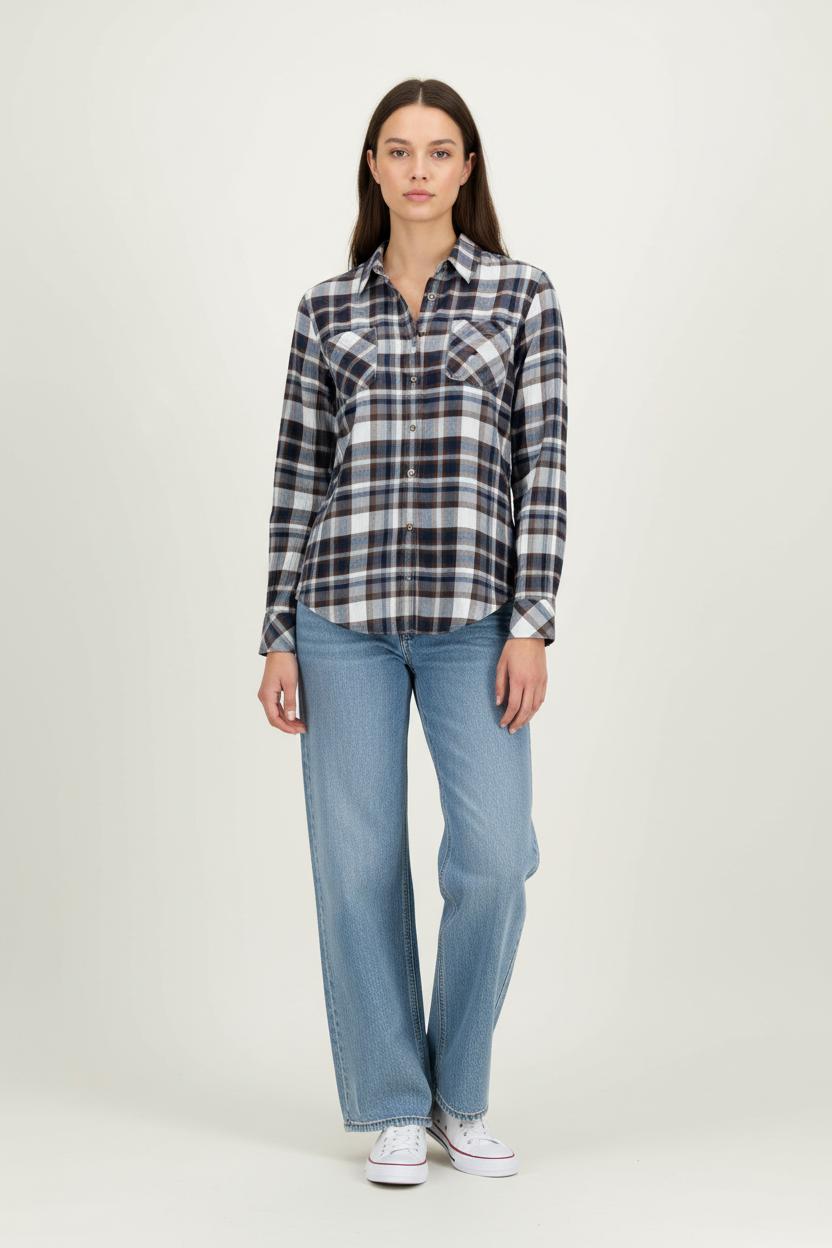Chemise à Carreaux Bleue et Marron - Taille S/36 de la marque Saint James | PARAD98059 - Vendu par Paradigme - Image 1