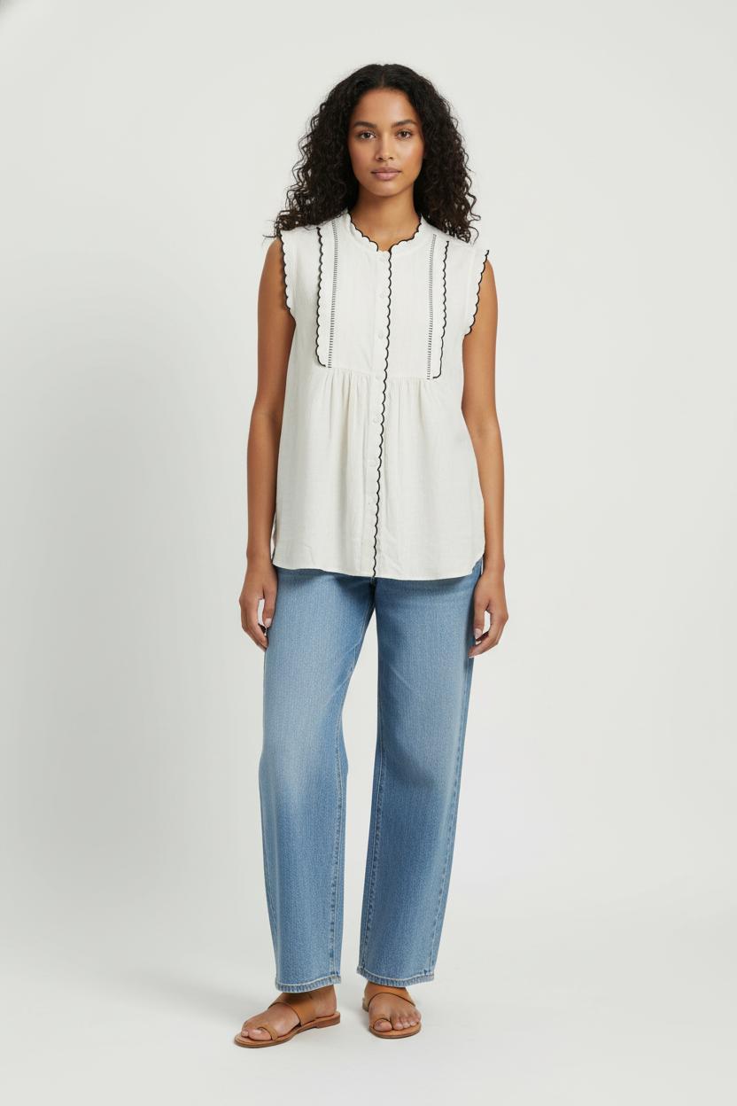 Blouse Sans Manches Beige et Noir - Taille L/40 de la marque Weekend Max Mara | PARAD98110 - Vendu par Paradigme - Image 1