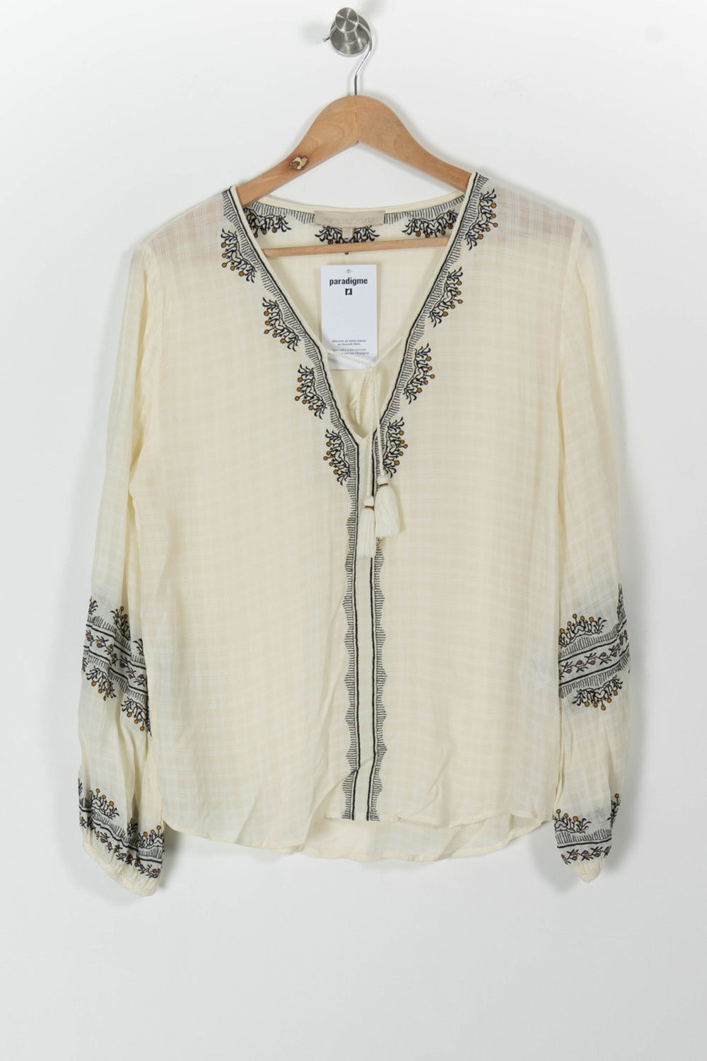 Blouse Brodée Beige et Noir - Taille L/40 de la marque Vanessa Bruno | PARAD98111 - Vendu par Paradigme - Image 2
