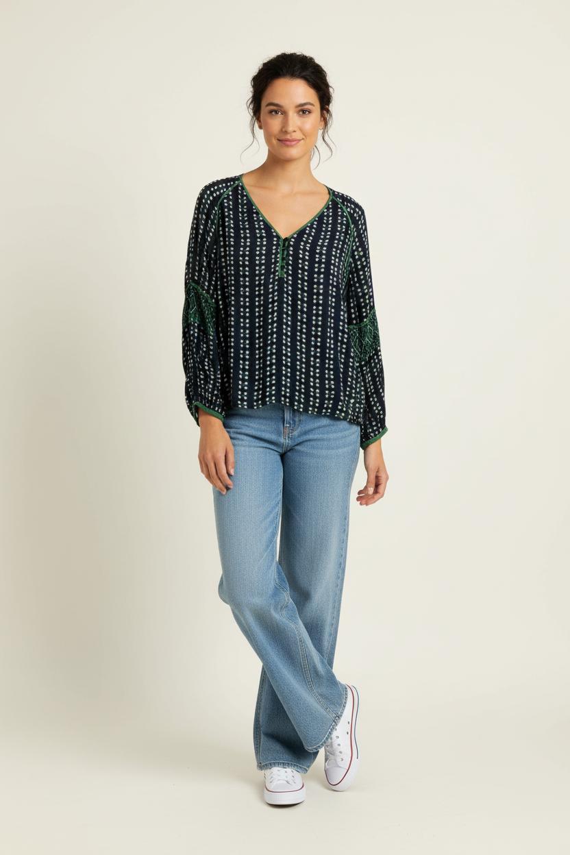 Blouse Bleu Marine et Vert - Taille L/40 de la marque Stella Forest | PARAD98112 - Vendu par Paradigme - Image 1