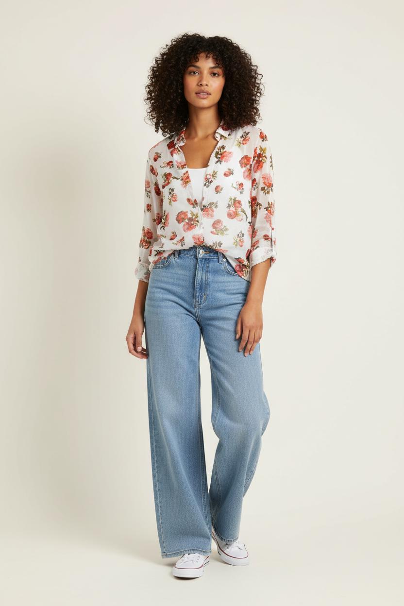 Chemise Fleurie Blanche et Rouge - Taille M/38 de la marque The Kooples | PARAD98160 - Vendu par Paradigme - Image 1