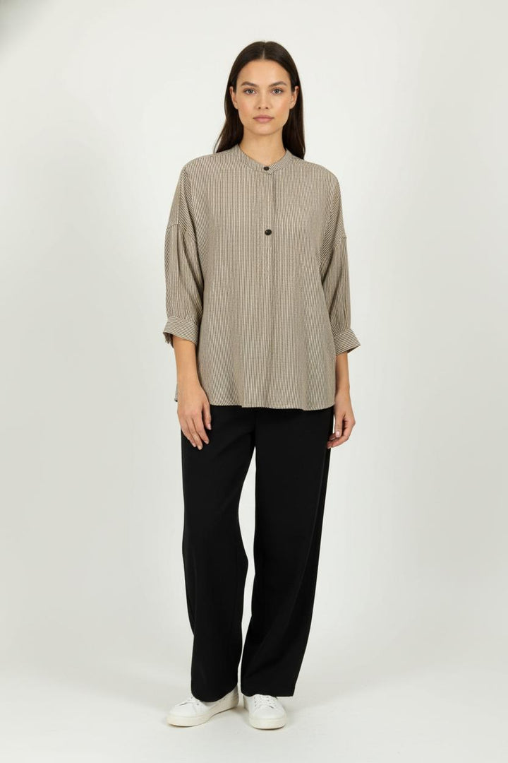 Chemise Rayée Beige et Noire - Taille M/38 de la marque Sessùn | PARAD98186 - Vendu par Paradigme - Image 1