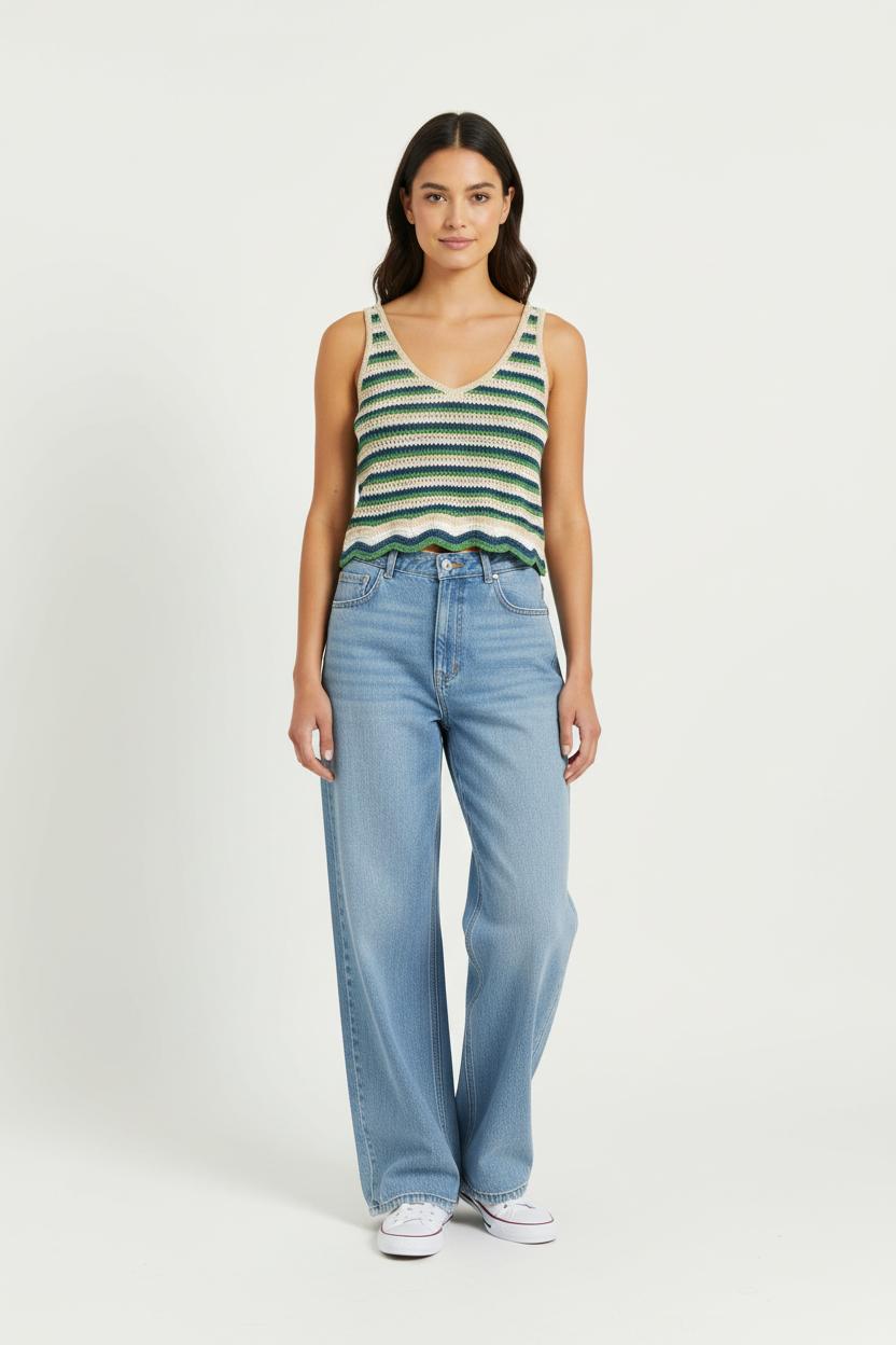 Débardeur Rayé Beige Vert et Bleu - Taille L/40 de la marque Comptoir des Cotonniers | PARAD98207 - Vendu par Paradigme - Image 1