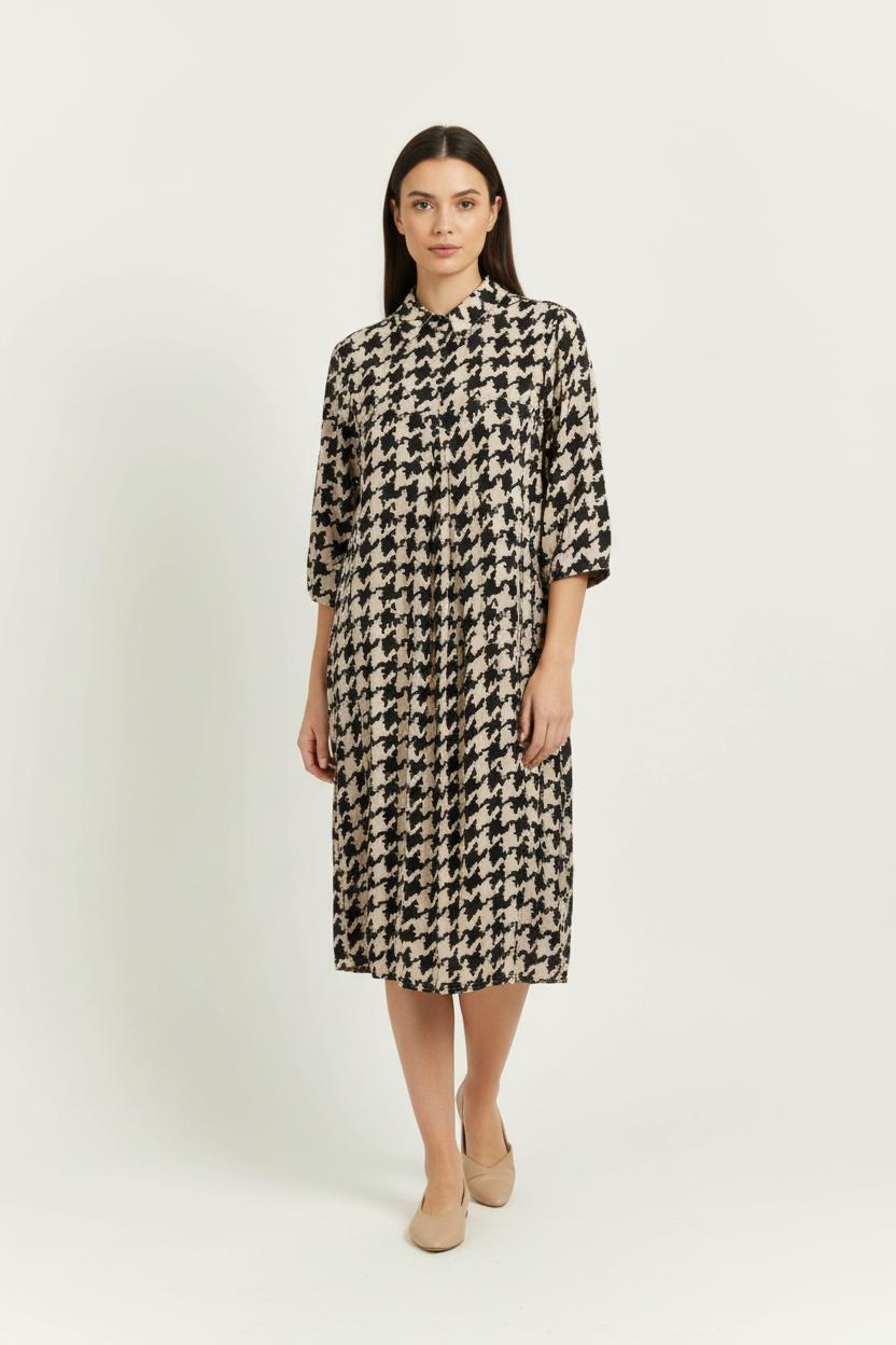 Robe Chemise Noire et Beige - Taille S/36 de la marque La Fée Maraboutée | PARAD98225 - Vendu par Paradigme - Image 1