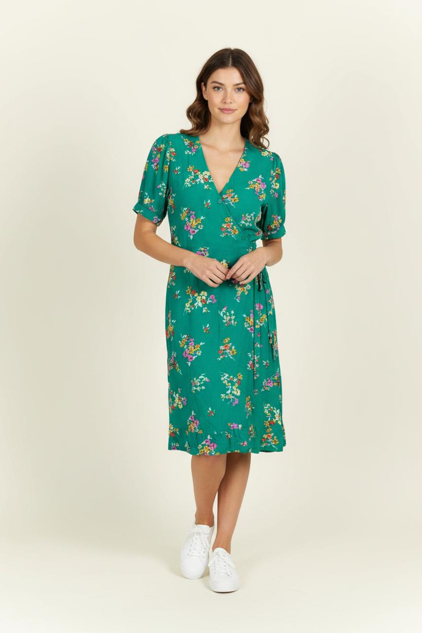 Robe Portefeuille Verte et Multicolore - Taille M/38 de la marque Petite Mendigote | PARAD98271 - Vendu par Paradigme - Image 1