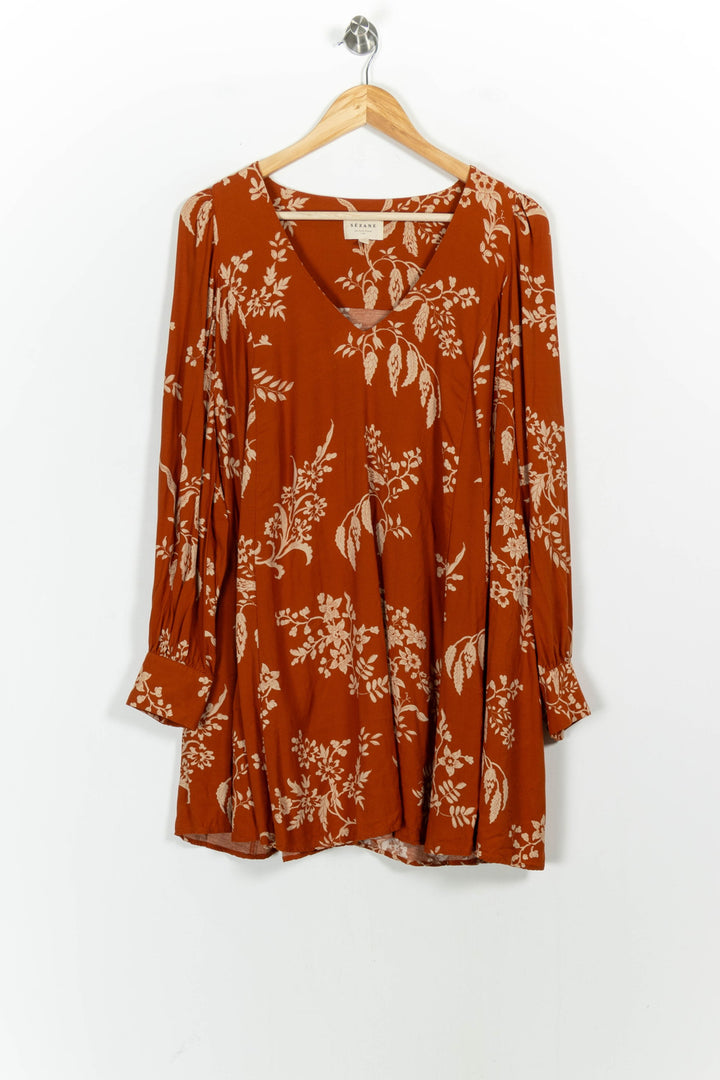 Robe Fleurie Orange et Beige - Taille L/40 de la marque Sézane | PARAD98291 - Vendu par Paradigme - Image 2