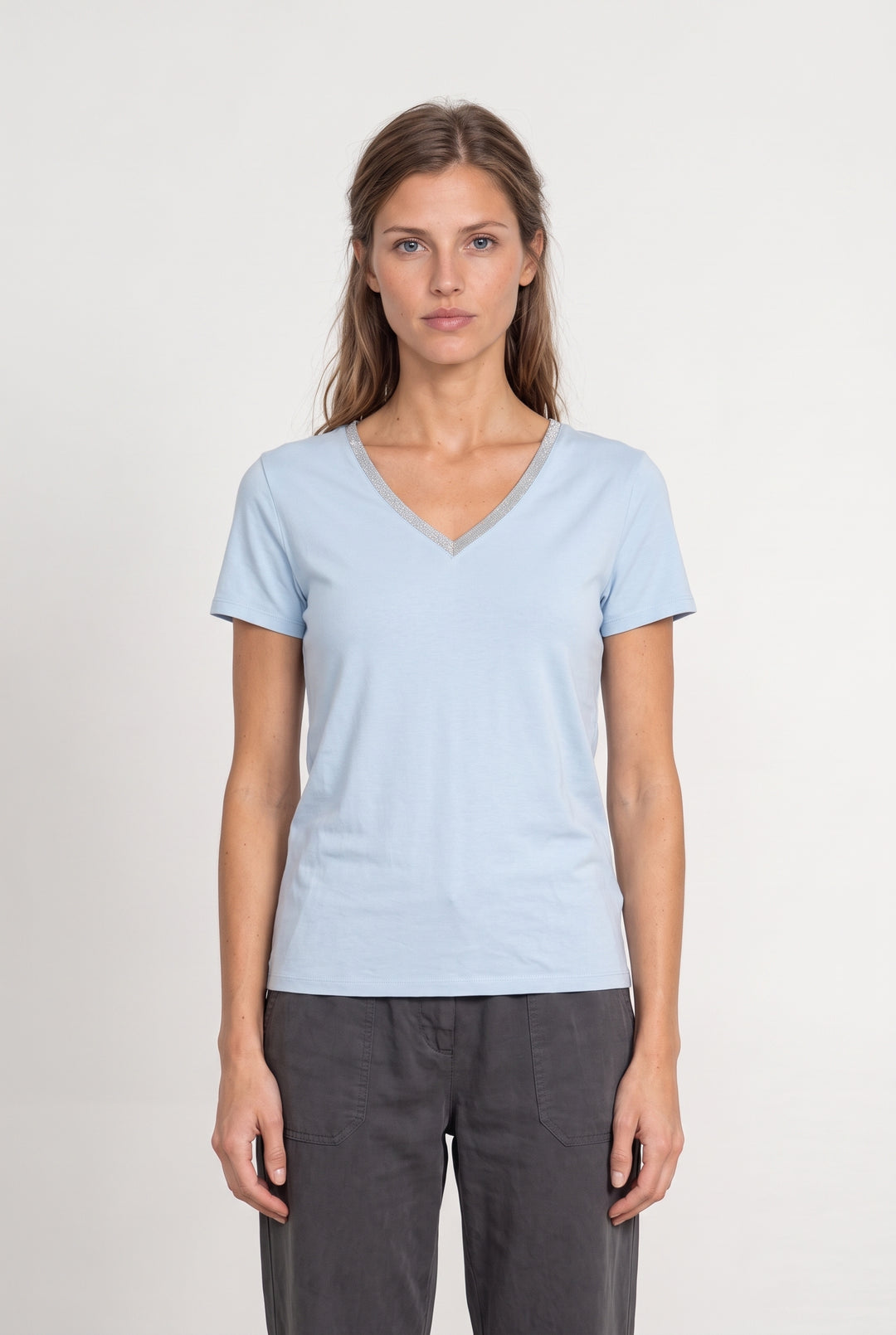 Tee-shirt à col V Bleu - Taille M/38 de la marque Maison 123 | PARAD98334 - Vendu par Paradigme - Image 1