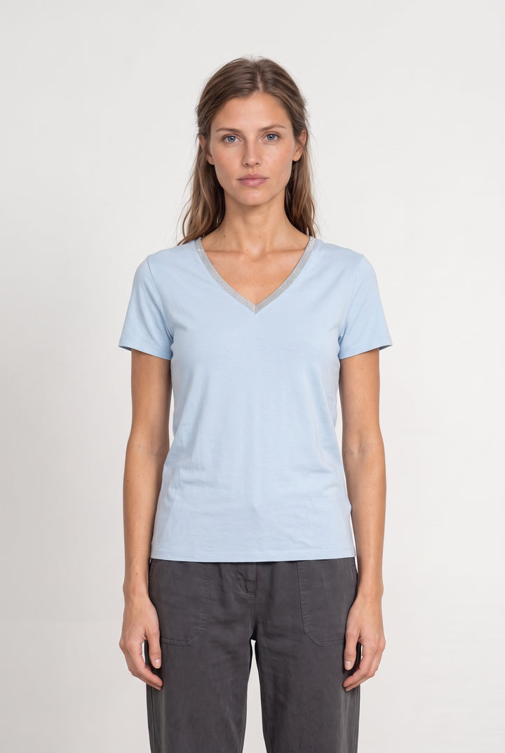 Tee-shirt à col V Bleu - Taille M/38 de la marque Maison 123 | PARAD98334 - Vendu par Paradigme - Image 1