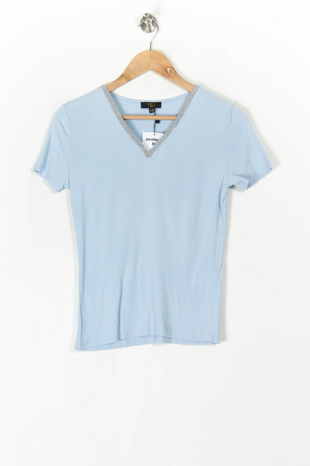 Tee-shirt à col V Bleu - Taille M/38 de la marque Maison 123 | PARAD98334 - Vendu par Paradigme - Image 2