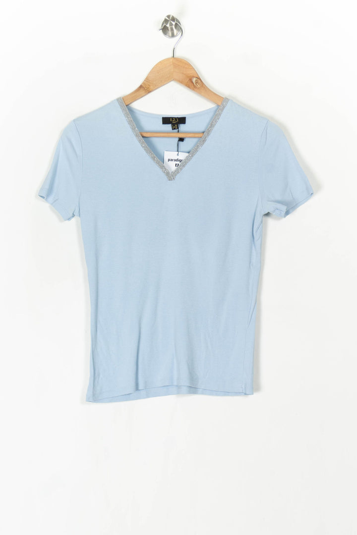Tee-shirt à col V Bleu - Taille M/38 de la marque Maison 123 | PARAD98334 - Vendu par Paradigme - Image 2