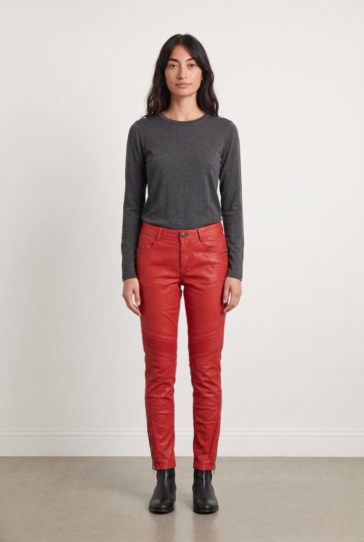 Pantalon en cuir rouge - Taille S/36 de la marque IKKS | PARAD98358 - Vendu par Paradigme - Image 1