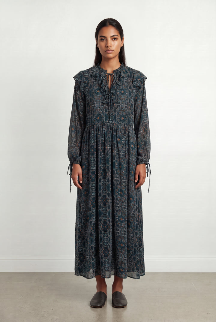 Robe Longue Bleue et Marron - Taille L/40 de la marque Suncoo | PARAD98569 - Vendu par Paradigme - Image 1