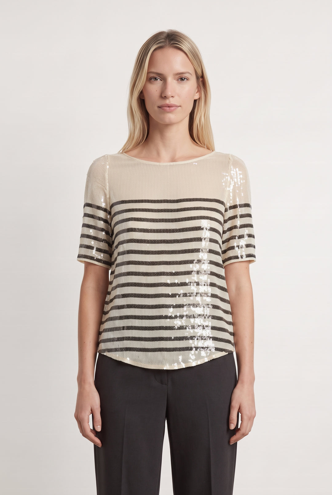 T-shirt à Rayures Beige et Noir - Taille S/36 de la marque The Kooples | PARAD98690 - Vendu par Paradigme - Image 1