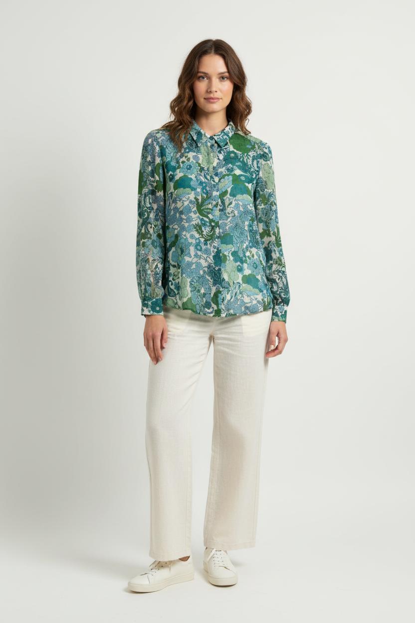 Chemise Fleurie Verte et Bleue - Taille L/40 de la marque Sud express | PARAD98806 - Vendu par Paradigme - Image 1