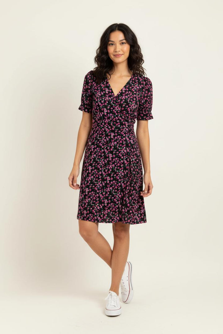Robe Fleurie Noire et Rose - Taille S/36 de la marque La Fée Maraboutée | PARAD98818 - Vendu par Paradigme - Image 1