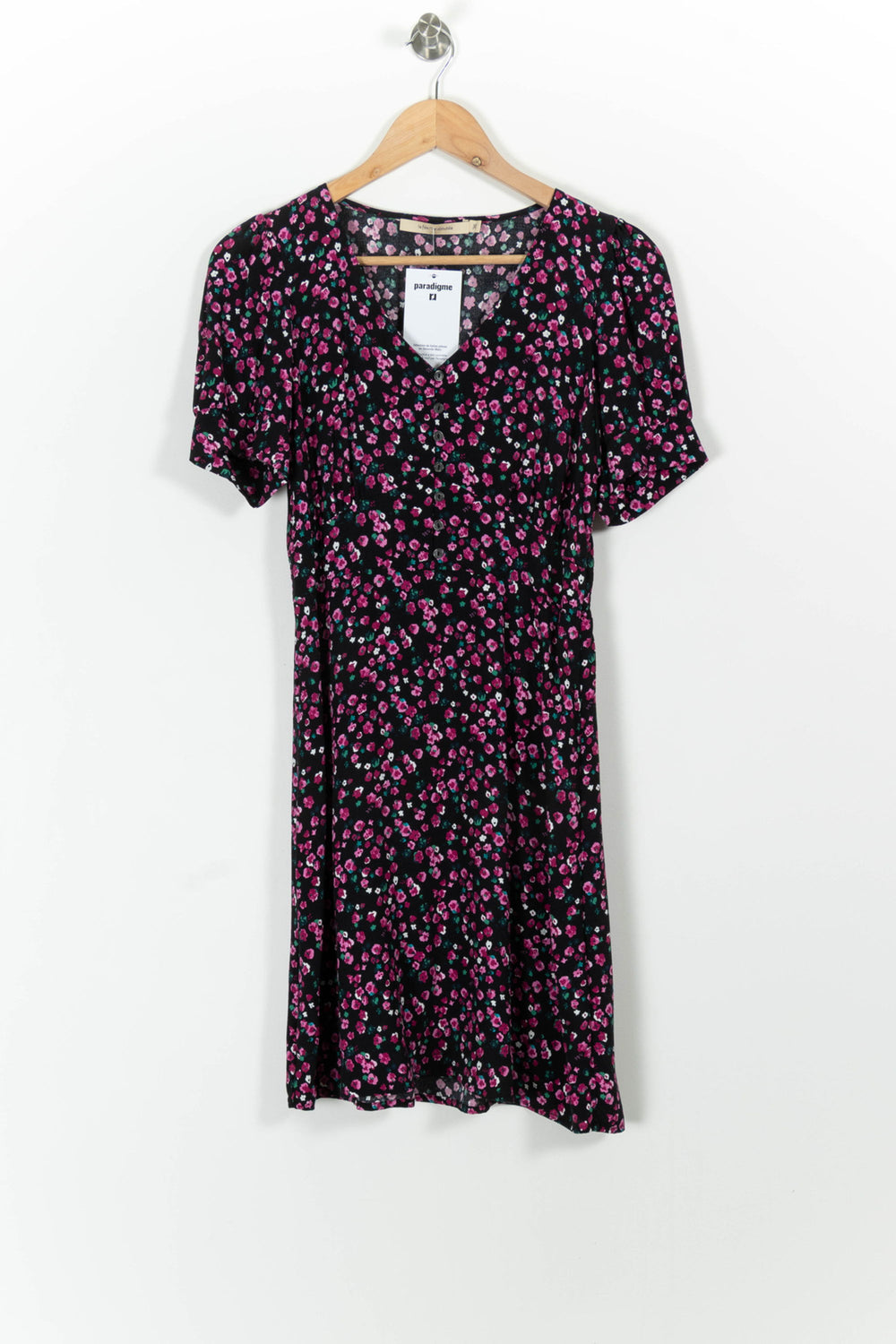 Robe Fleurie Noire et Rose - Taille S/36 de la marque La Fée Maraboutée | PARAD98818 - Vendu par Paradigme - Image 2