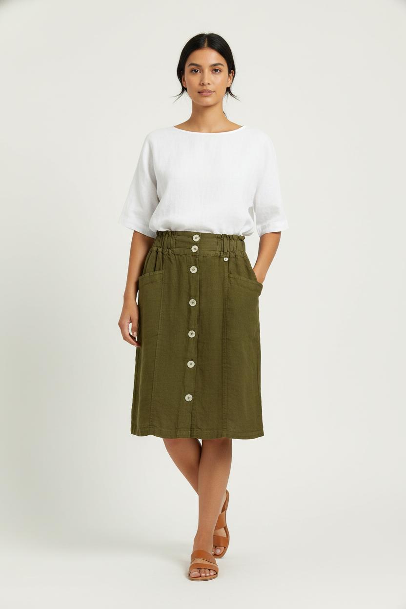 Jupe Boutonnée Verte - Taille S/36 de la marque One Step | PARAD98826 - Vendu par Paradigme - Image 1