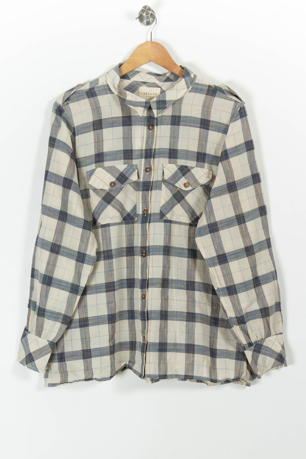 Chemise à Carreaux Beige et Bleu - Taille XXL/44 de la marque Sézane | PARAD98854 - Vendu par Paradigme - Image 2