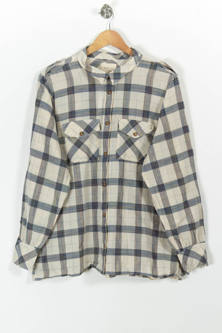 Chemise à Carreaux Beige et Bleu - Taille XXL/44 de la marque Sézane | PARAD98854 - Vendu par Paradigme - Image 2