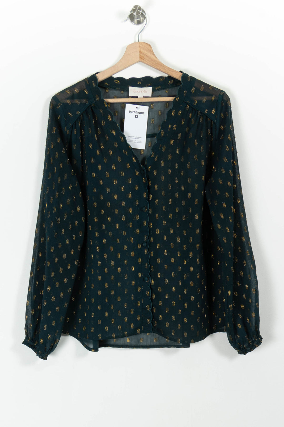 Blouse Verte et Dorée - Taille M/38 de la marque Grace & Mila | PARAD98868 - Vendu par Paradigme - Image 2