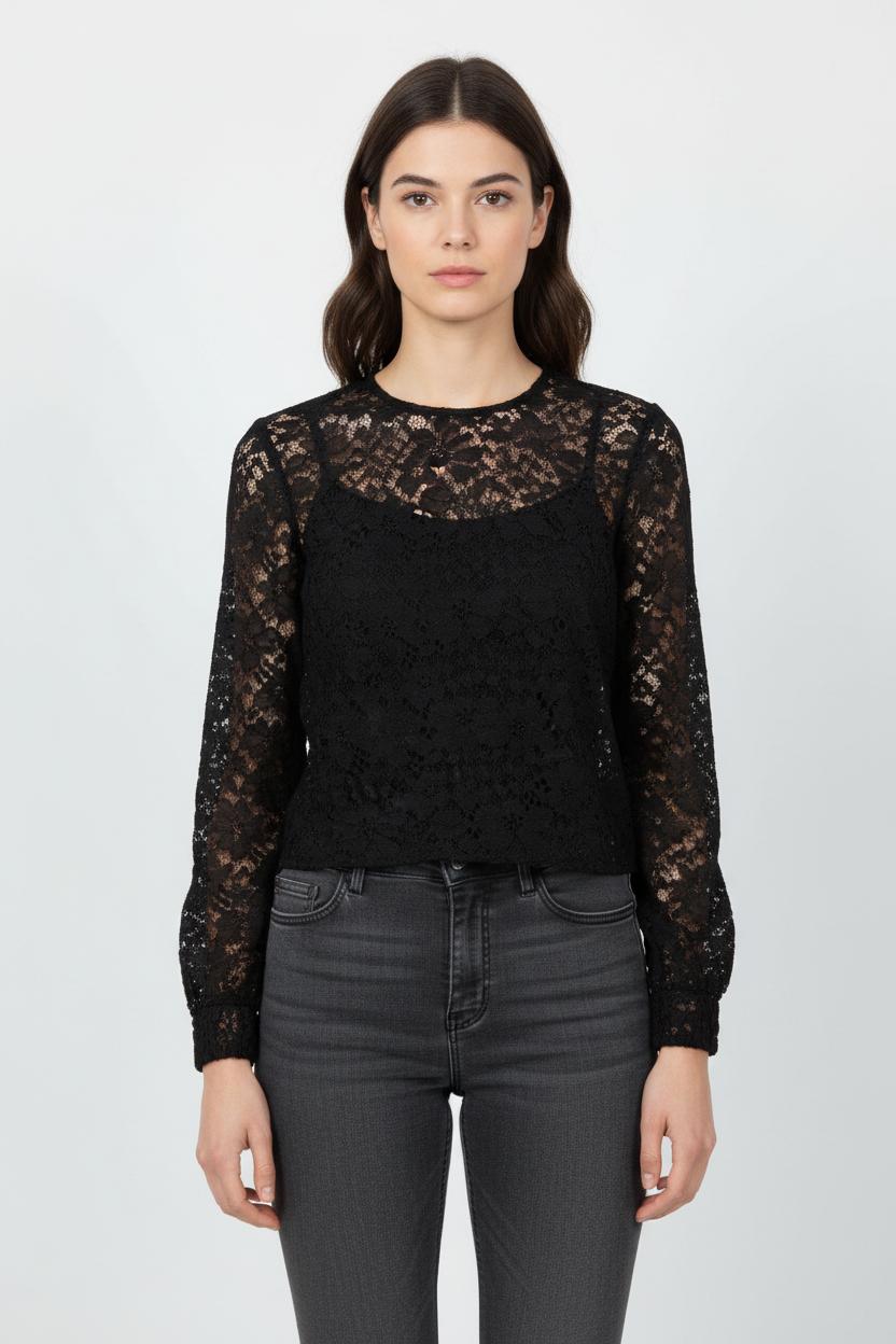 Blouse en Dentelle Noire - Taille M/38 de la marque The Kooples | PARAD98886 - Vendu par Paradigme - Image 1