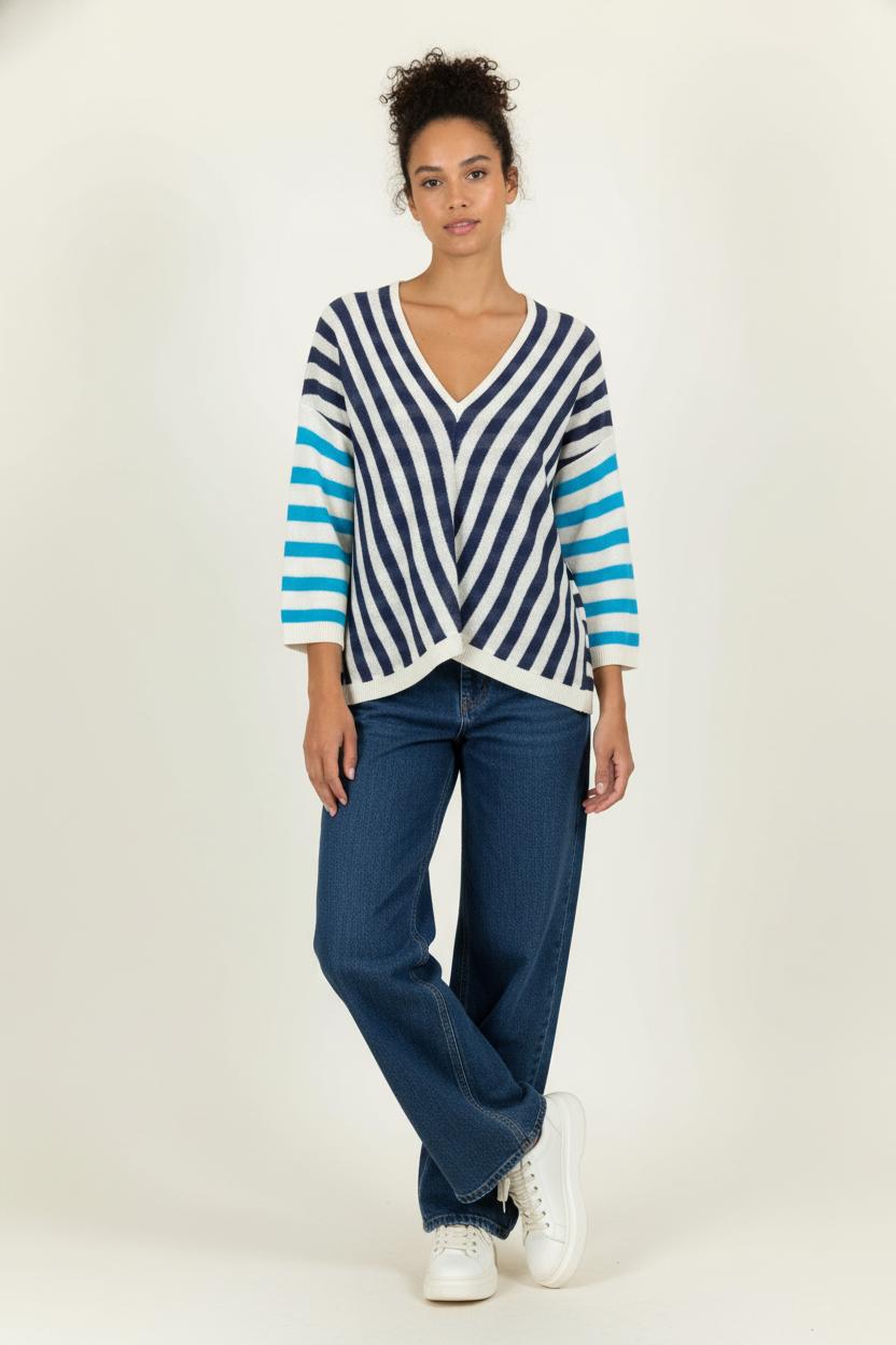 Pull Bleu et Blanc - Taille XS/34 de la marque La Fée Maraboutée | PARAD99098 - Vendu par Paradigme - Image 1