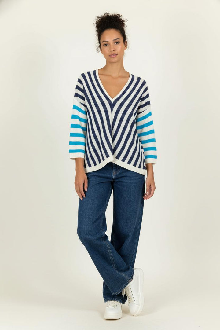 Pull Bleu et Blanc - Taille XS/34 de la marque La Fée Maraboutée | PARAD99098 - Vendu par Paradigme - Image 1