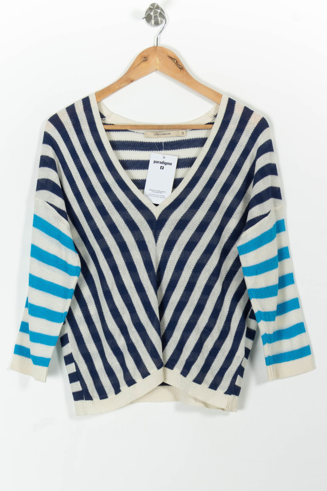 Pull Bleu et Blanc - Taille XS/34 de la marque La Fée Maraboutée | PARAD99098 - Vendu par Paradigme - Image 2