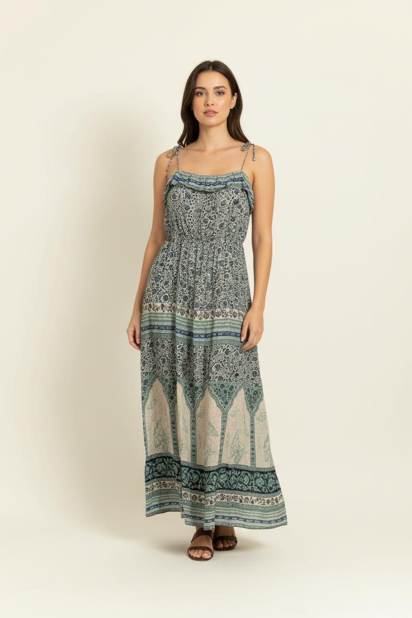 Robe Longue Verte et Beige - Taille M/38 de la marque ba&sh | PARAD99215 - Vendu par Paradigme - Image 1