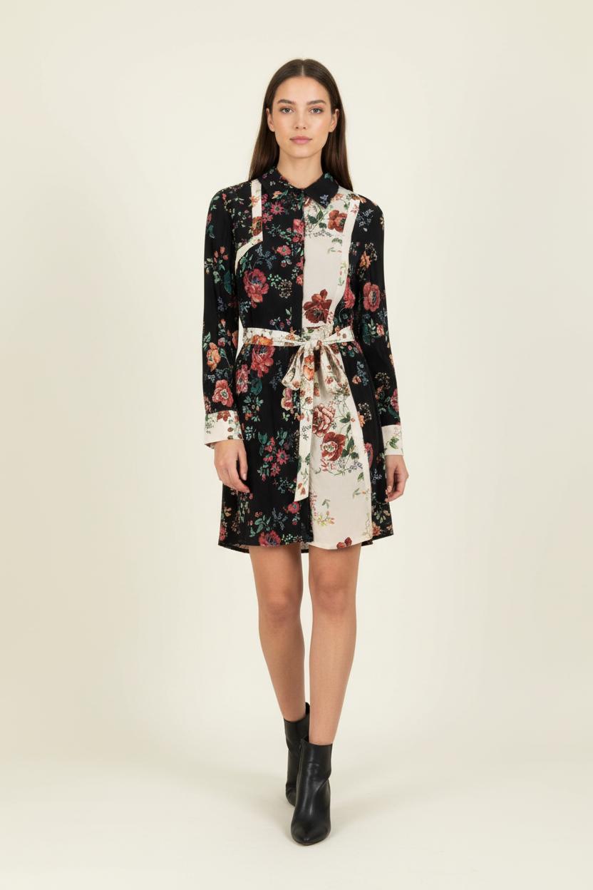 Robe Chemise Noire et Écrue Fleurie - Taille S/36 de la marque Maje | PARAD99217 - Vendu par Paradigme - Image 1