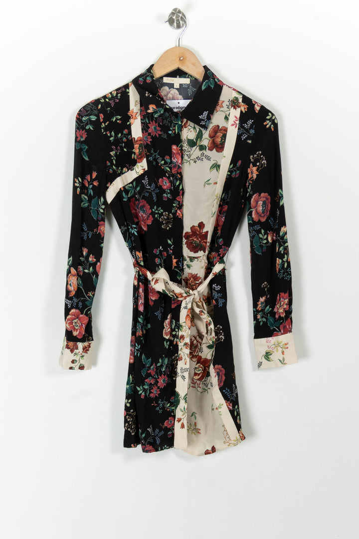 Robe Chemise Noire et Écrue Fleurie - Taille S/36 de la marque Maje | PARAD99217 - Vendu par Paradigme - Image 2