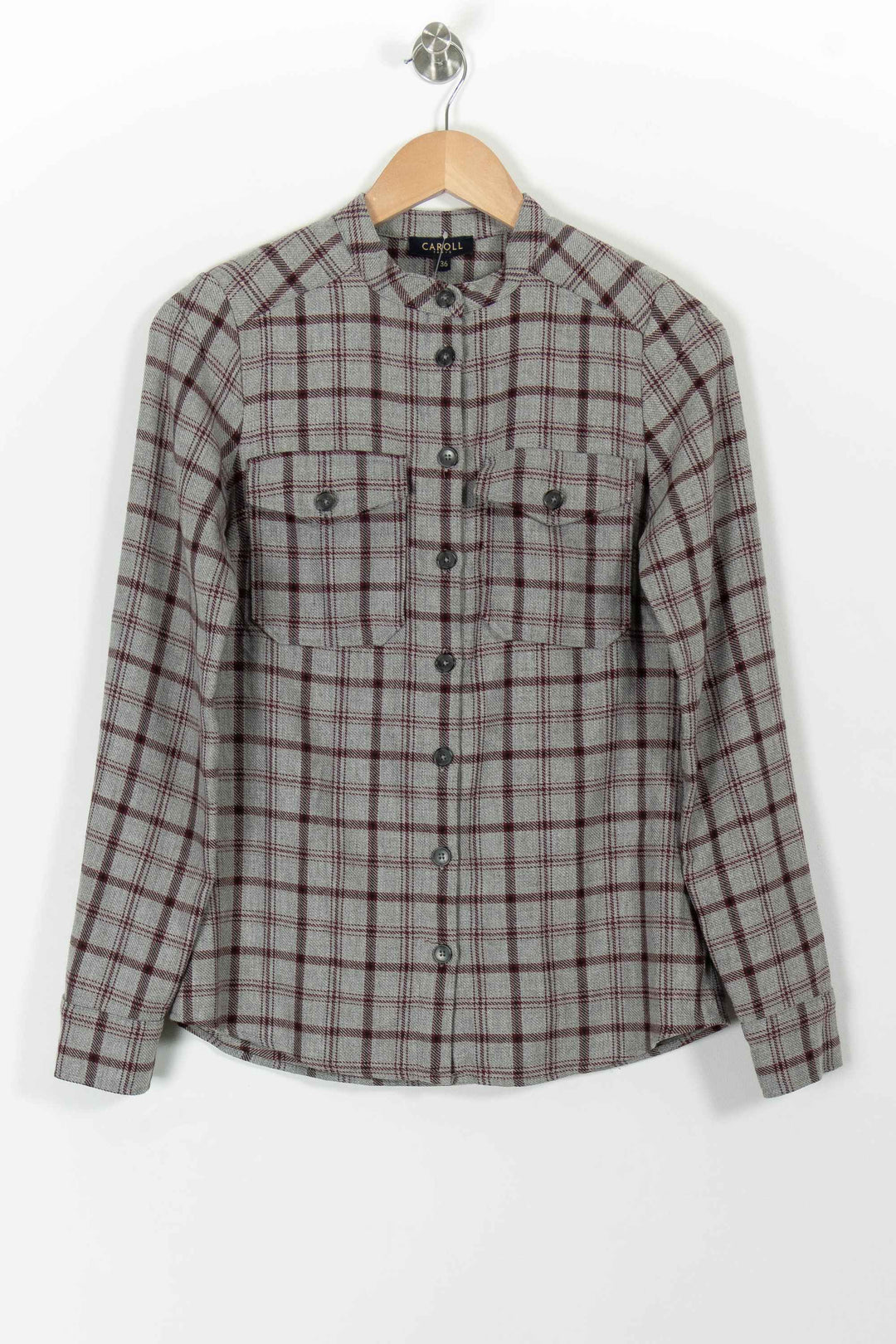 Chemise à Carreaux Grise et Bordeaux - Taille S/36 de la marque Caroll | PARAD99223 - Vendu par Paradigme - Image 2