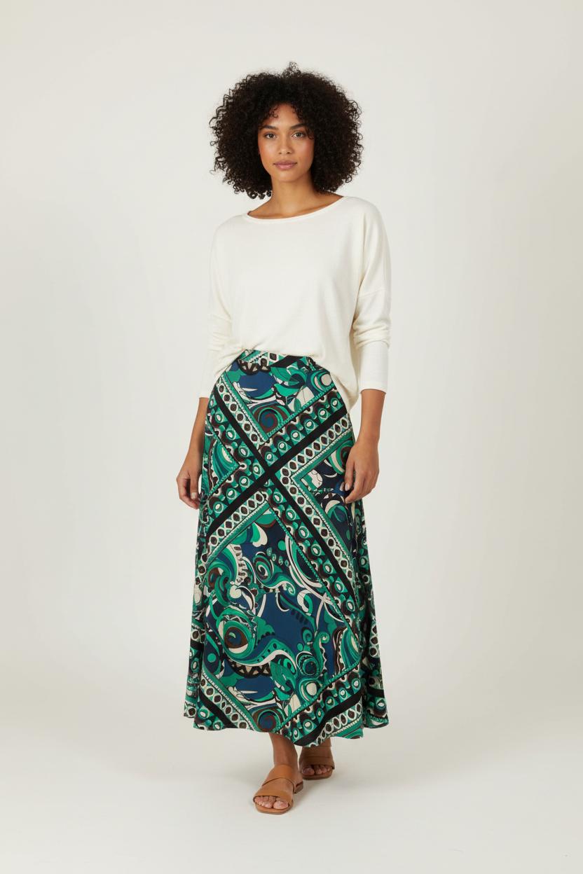 Jupe Mi-longue Verte et Bleue - Taille XL/42 de la marque La Fée Maraboutée | PARAD99237 - Vendu par Paradigme - Image 1