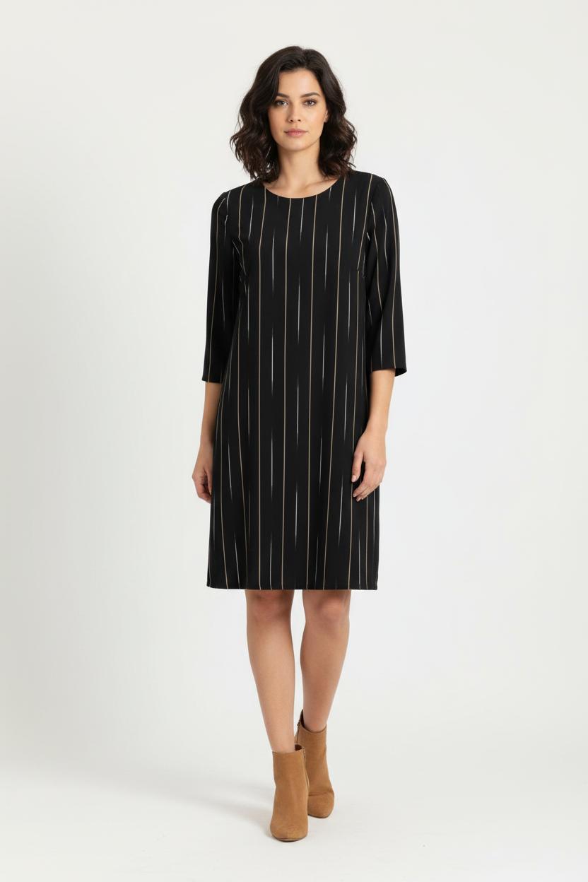 Robe Droite Noire et Beige - Taille M/38 de la marque La Fée Maraboutée | PARAD99262 - Vendu par Paradigme - Image 1