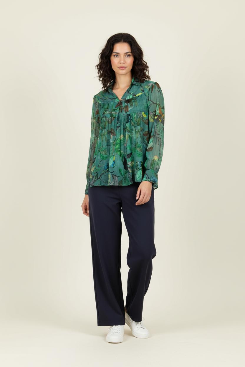 Blouse Verte et Marron - Taille L/40 de la marque I.Code | PARAD99302 - Vendu par Paradigme - Image 1