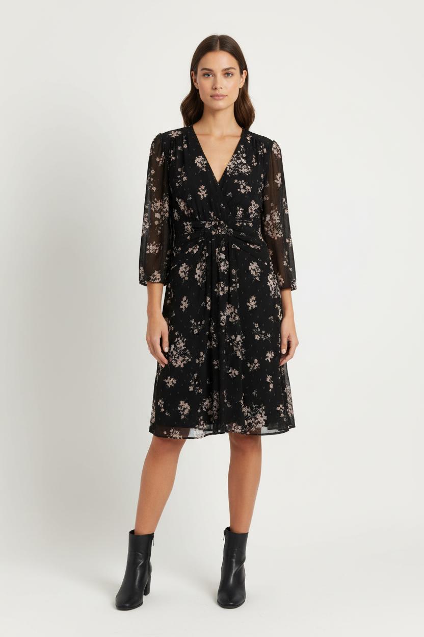 Robe Fleurie Noire et Rose - Taille M/38 de la marque Claudie Pierlot | PARAD99312 - Vendu par Paradigme - Image 1