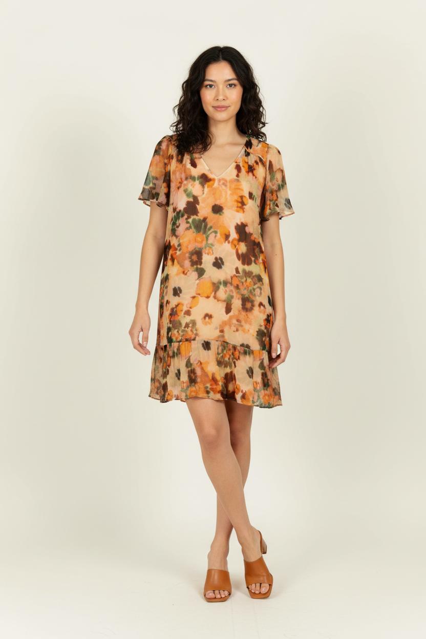 Robe Fleurie Orange et Verte - Taille S/36 de la marque Sud express | PARAD99314 - Vendu par Paradigme - Image 1