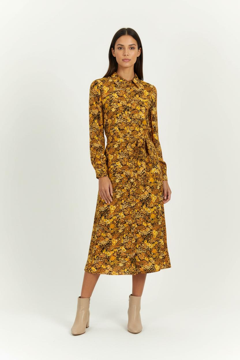 Robe Longue Jaune et Marron - Taille M/38 de la marque Tara Jarmon | PARAD99348 - Vendu par Paradigme - Image 1