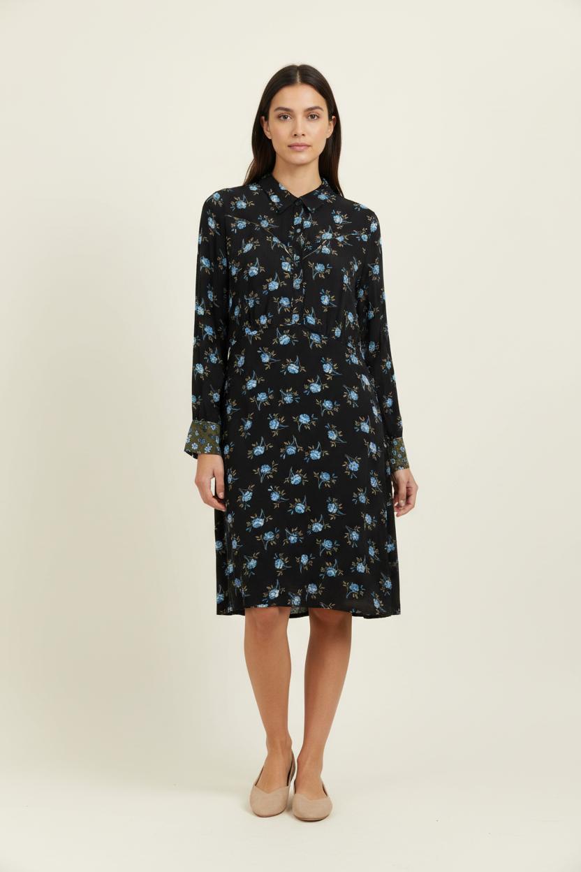 Robe Chemise Noire et Bleue - Taille M/38 de la marque Sandro | PARAD99385 - Vendu par Paradigme - Image 1
