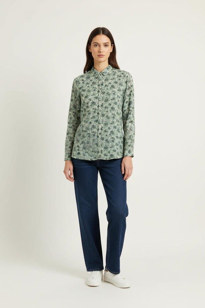 Chemise Fleurie Verte et Beige - Taille XS/34 de la marque Sézane | PARAD99401 - Vendu par Paradigme - Image 1