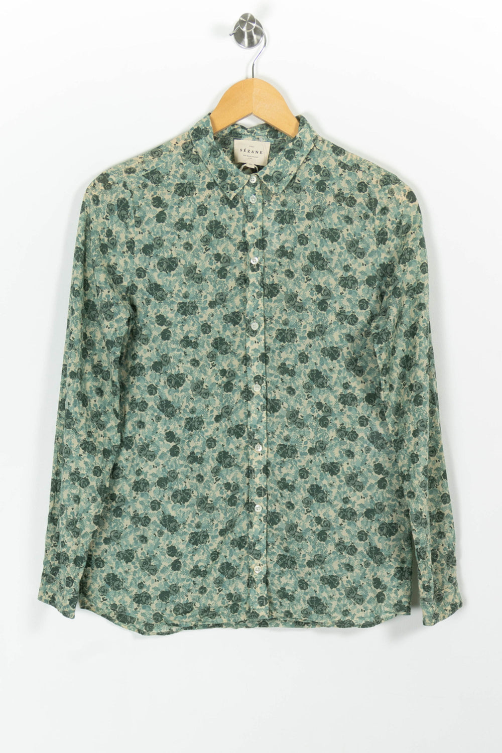 Chemise Fleurie Verte et Beige - Taille XS/34 de la marque Sézane | PARAD99401 - Vendu par Paradigme - Image 2