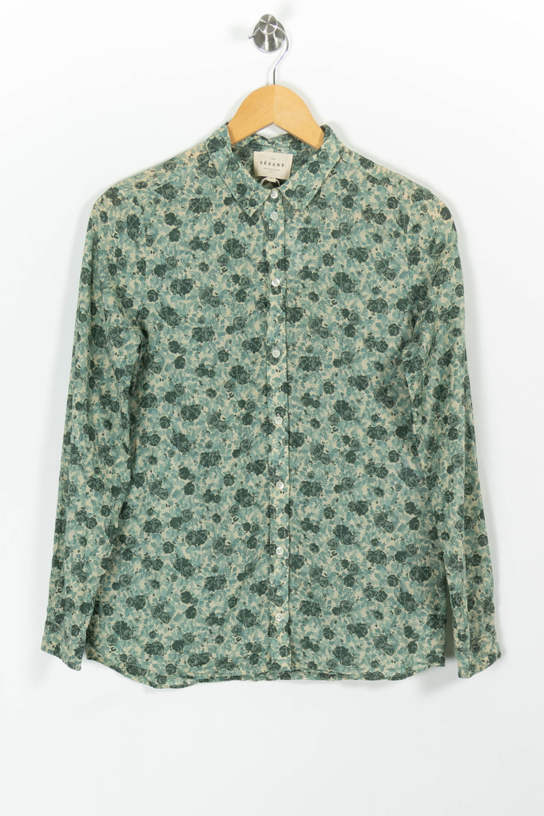 Chemise Fleurie Verte et Beige - Taille XS/34 de la marque Sézane | PARAD99401 - Vendu par Paradigme - Image 2