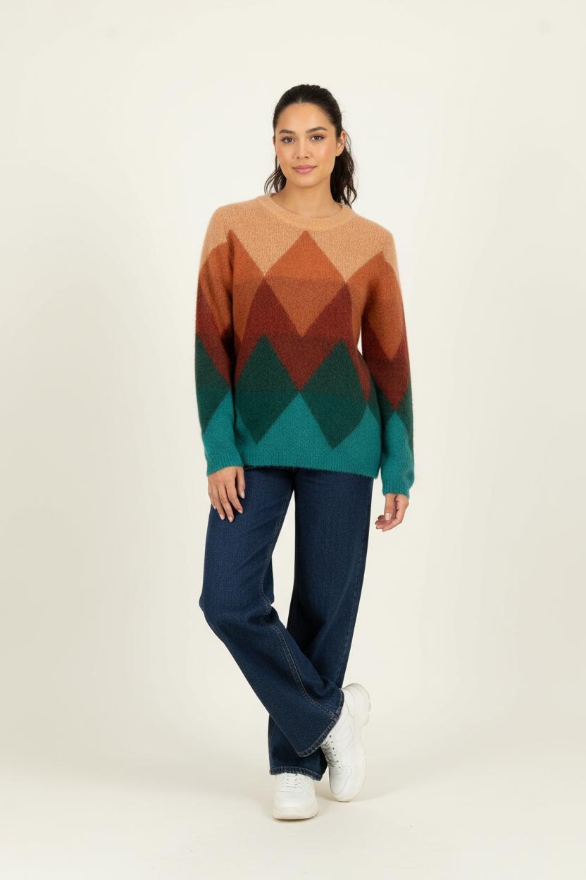 Pull Marron et Vert - Taille S/36 de la marque Sud express | PARAD99433 - Vendu par Paradigme - Image 1