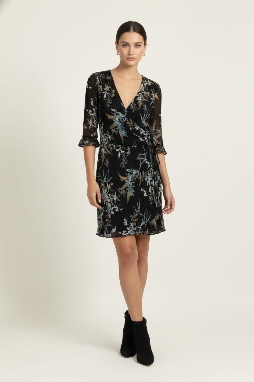 Robe Portefeuille Noire et Beige - Taille S/36 de la marque IKKS | PARAD99445 - Vendu par Paradigme - Image 1