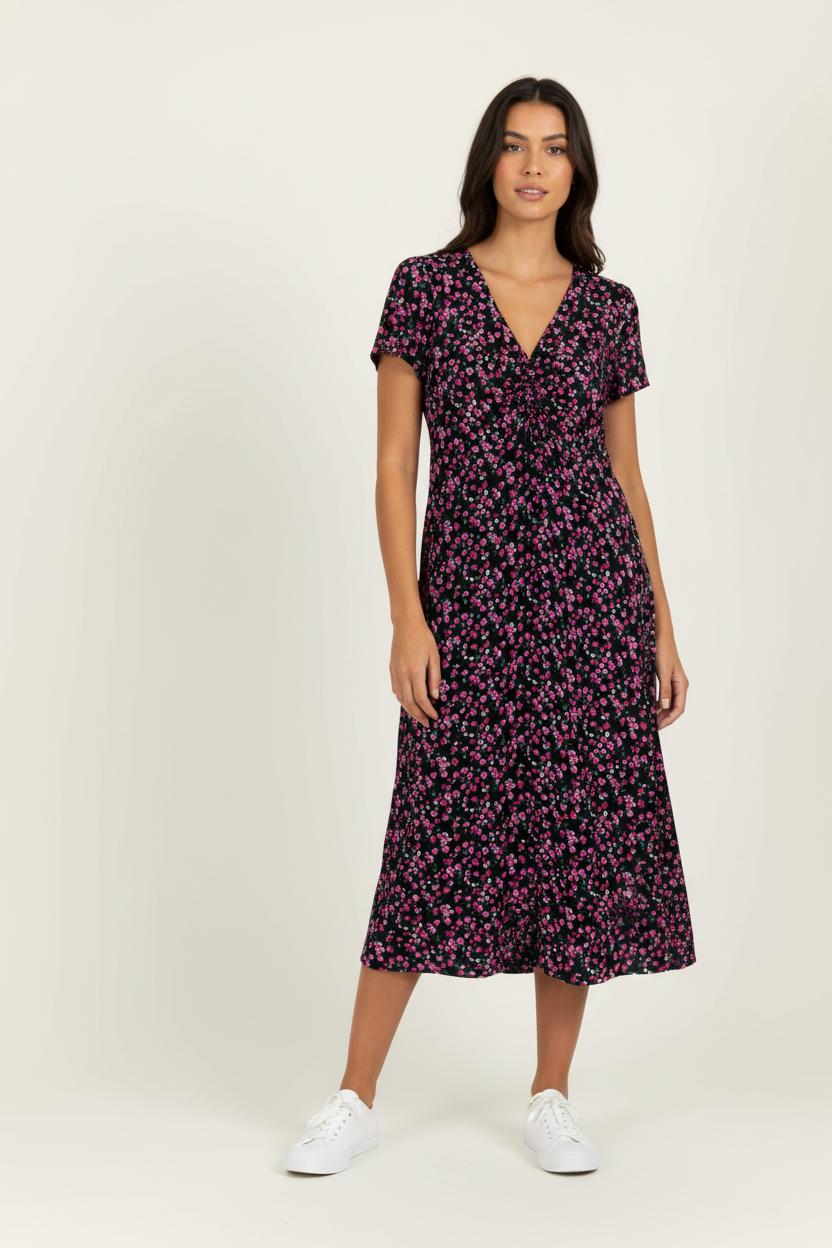 Robe Longue Noire et Rose - Taille L/40 de la marque La Fée Maraboutée | PARAD99457 - Vendu par Paradigme - Image 1