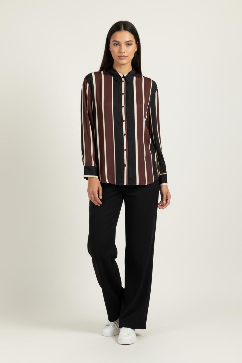 Chemise Rayée Bordeaux Noir et Beige - Taille M/38 de la marque Imperial | PARAD99496 - Vendu par Paradigme - Image 1