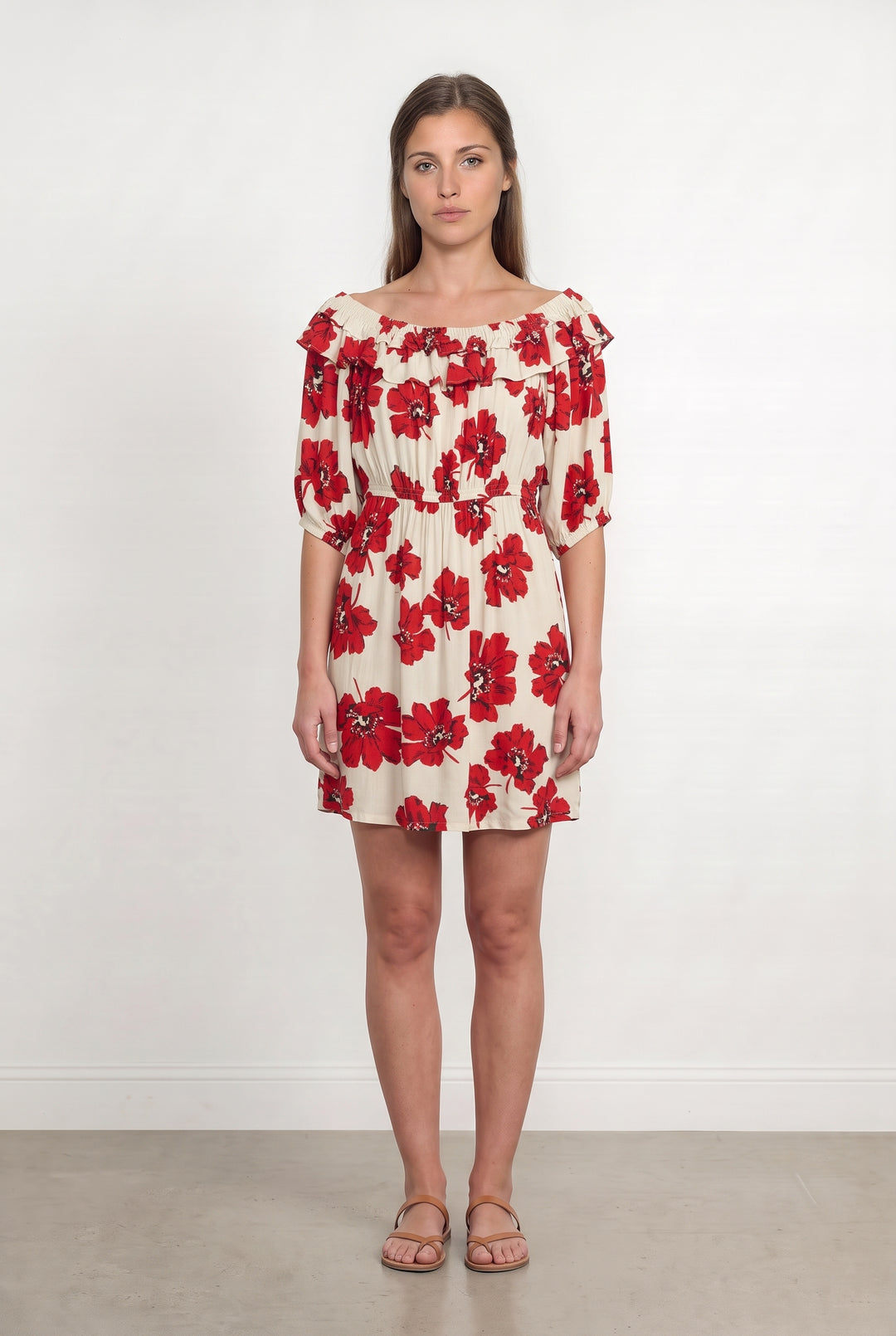 Robe Épaules Dénudées Écrue et Rouge - Taille M/38 de la marque ba&sh | PARAD99597 - Vendu par Paradigme - Image 1