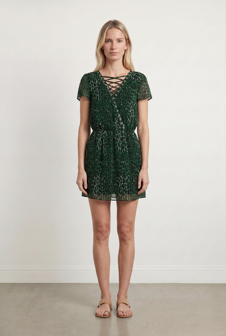 Robe Imprimée Verte et Noire - Taille XS/34 de la marque IKKS | PARAD99652 - Vendu par Paradigme - Image 1